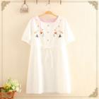 Star & Penguin Embroidered Drawstring Short-sleeve Dress White - One Size