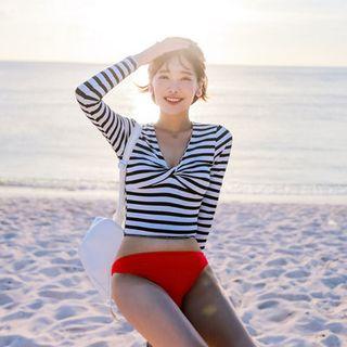 Long-sleeve Stripe Bikini Set