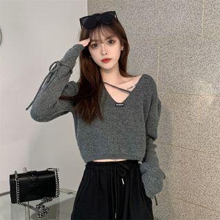 Long-sleeve Drawstring Applique Knit Top