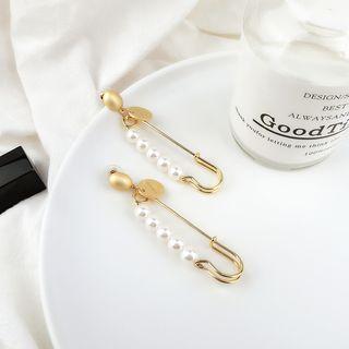 Faux Pearl Safety Pin Dangle Earring