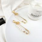 Faux Pearl Safety Pin Dangle Earring