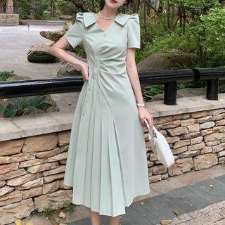 Short-sleeve Asymmetrical Ruffled Midi A-line Dress
