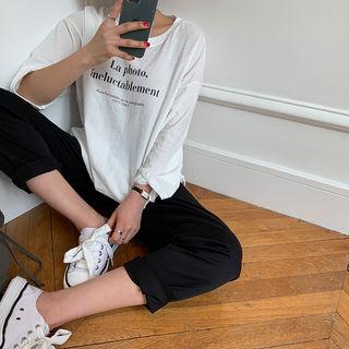 Long-sleeve Letter T-shirt Ivory - One Size