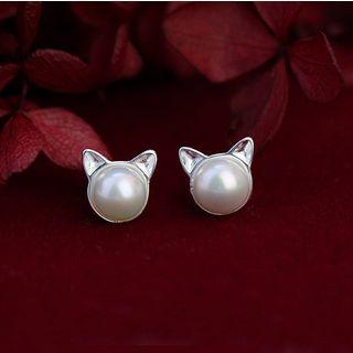 Faux Pearl Cat Ear Stud 1 Pair - As Shown In Figure - One Size