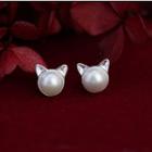Faux Pearl Cat Ear Stud 1 Pair - As Shown In Figure - One Size