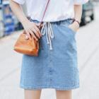 Drawstring Shift Denim Skirt