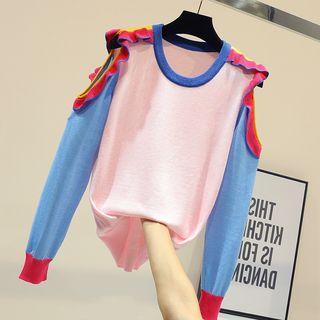 Shoulder Color Block Knit Pullover