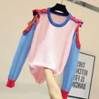 Shoulder Color Block Knit Pullover