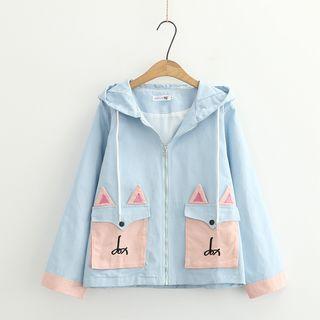 Cat Printed Color-block Jacket