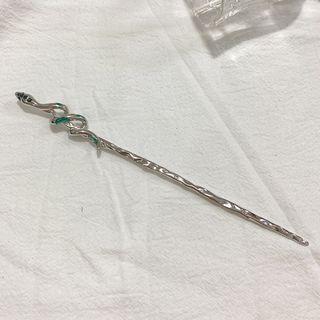 Snake Alloy Hair Stick 1pc - Silver & Green - One Size