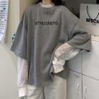 Mock Two-piece Lettering Lace Panel Long-sleeve Top