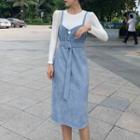 Long-sleeve T-shirt / Spaghetti Strap Midi Dress
