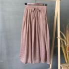 Plain Midi A-line Skirt Pink - One Size
