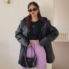 Single-breasted Pleather Longline Blazer