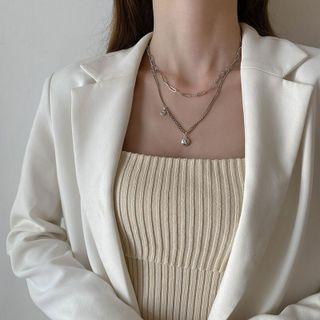 Smiley Pendant Layered Alloy Necklace Xl1000 - Silver - One Size