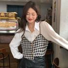 Asymmetrical Houndstooth Camisole Top / Plain Shirt