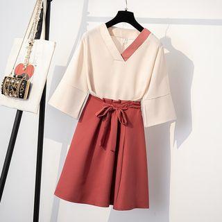 Set: 3/4-sleeve Chiffon Top + Mini A-line Skirt