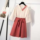 Set: 3/4-sleeve Chiffon Top + Mini A-line Skirt
