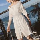 Mock Two-piece 3/4-sleeve Shirt Dress