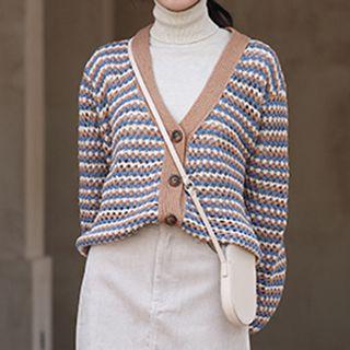 Striped Contrast-panel Cardigan