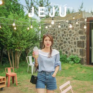 Contrast-collar Beribboned Short-sleeve Top
