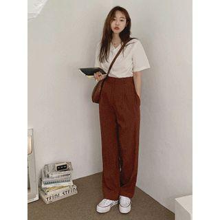 High-waist Pintuck-trim Pants