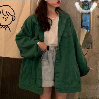 Buttoned Denim Jacket Green - One Size