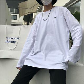 Long-sleeve Letter Embroidered T-shirt White - One Size