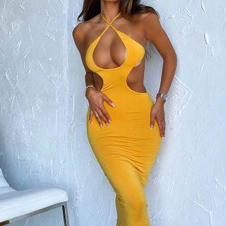 Halter Cut-out Midi Bodycon Dress