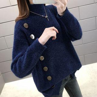 Mock-turtleneck Buttoned Sweater
