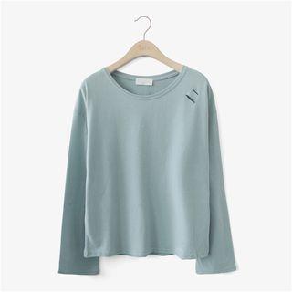 Long-sleeve Ripped Knit T-shirt