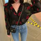 Floral See-through Long-sleeve Blouse As Figure - One Size