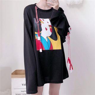 Long-sleeve Fox Print Mini T-shirt Dress