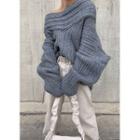 Off-shoulder Chunky Sweater Gray - One Size
