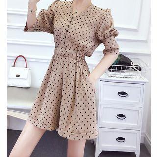 Puff-sleeve Dotted Playsuit