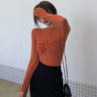 Set : Plain Bralette + Crewneck Plain Long-sleeve Top