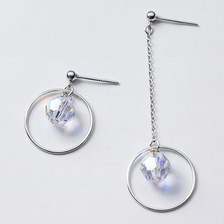Non-matching Hoop Rhinestone Drop Earring 1 Pair - S925 Sterling Silver Earring - One Size