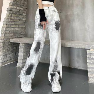 High Waist Tie-dye Loose Fit Jeans
