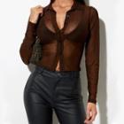 Long-sleeve Button-up Sheer Top