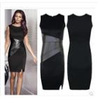 Sleeveless Faux Leather Panel Sheath Dress