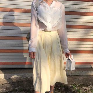 Frill Trim Sheer Shirt White - One Size