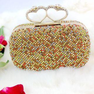 Rhinestone Heart Detail Clutch