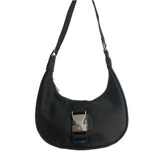 Buckled Faux Leather Shoulder Bag Black - One Size