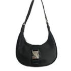 Buckled Faux Leather Shoulder Bag Black - One Size