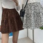 Leopard Shirred Miniskirt With Inset Shorts