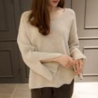 Drop-shoulder Slit-sleeve Knit Top