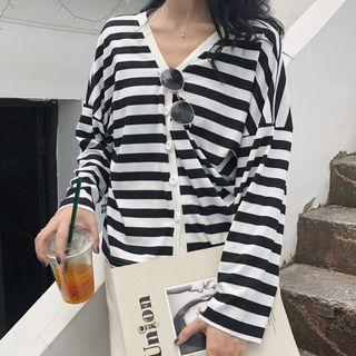 Striped Button Jacket As Shown In Figure - One Size