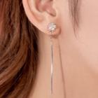 Non-matching 925 Sterling Silver Flower Faux Crystal Dangle Earring 1 Pair - Pink & Silver - One Size