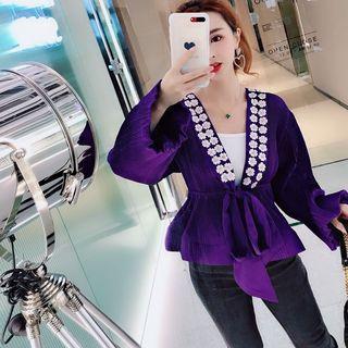 Lace-up Flower Detail Long-sleeve Top