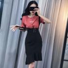 Set: Print Short-sleeve T-shirt + Suspender Mini Skirt